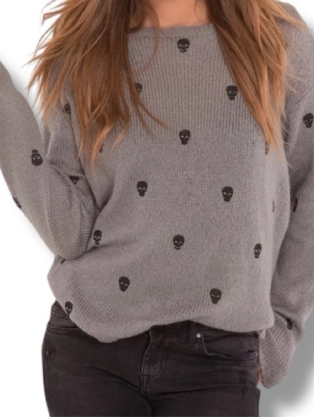 Wooden Ships Mini Skull Oversized Sweater Mohair Wool Blend Gray Size XS/S
